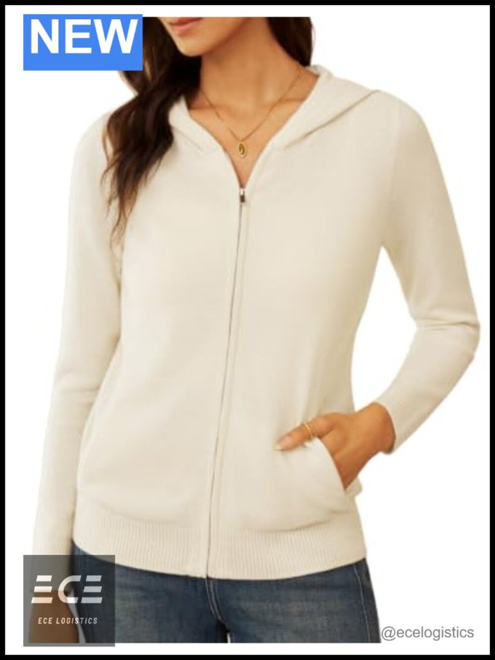 100% Merino Wool Zip Up Hoodie Cardigan Sweater Long Sleeve